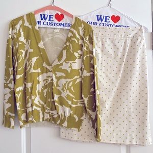J.Crew #2 Skirt & Metallic Cardigan Sold as Set! Cream, Olive and Gold